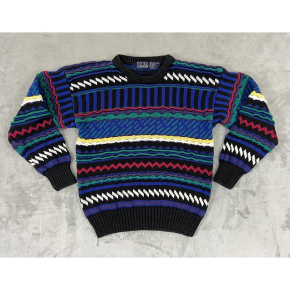 VINTAGE Editions by Van Heusen Sweater Mens Small Black Multicolor Crewneck 90s - Picture 1 of 6